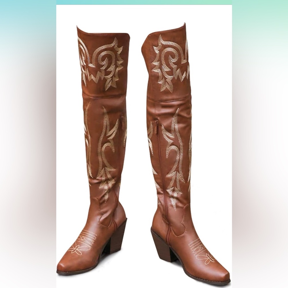 Wavyvigs Over Knee Cowboy Boots